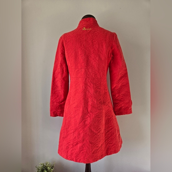 Desigual Peachy Red A Line  Floral Cotton Coat. Size 40 / Medium/ 8 - Picture 6 of 16
